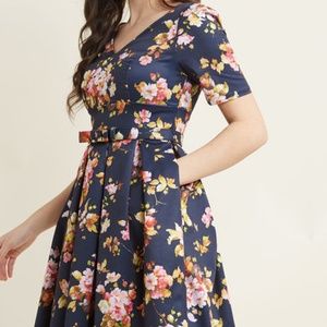 ModCloth Navy Floral Fit and Flare